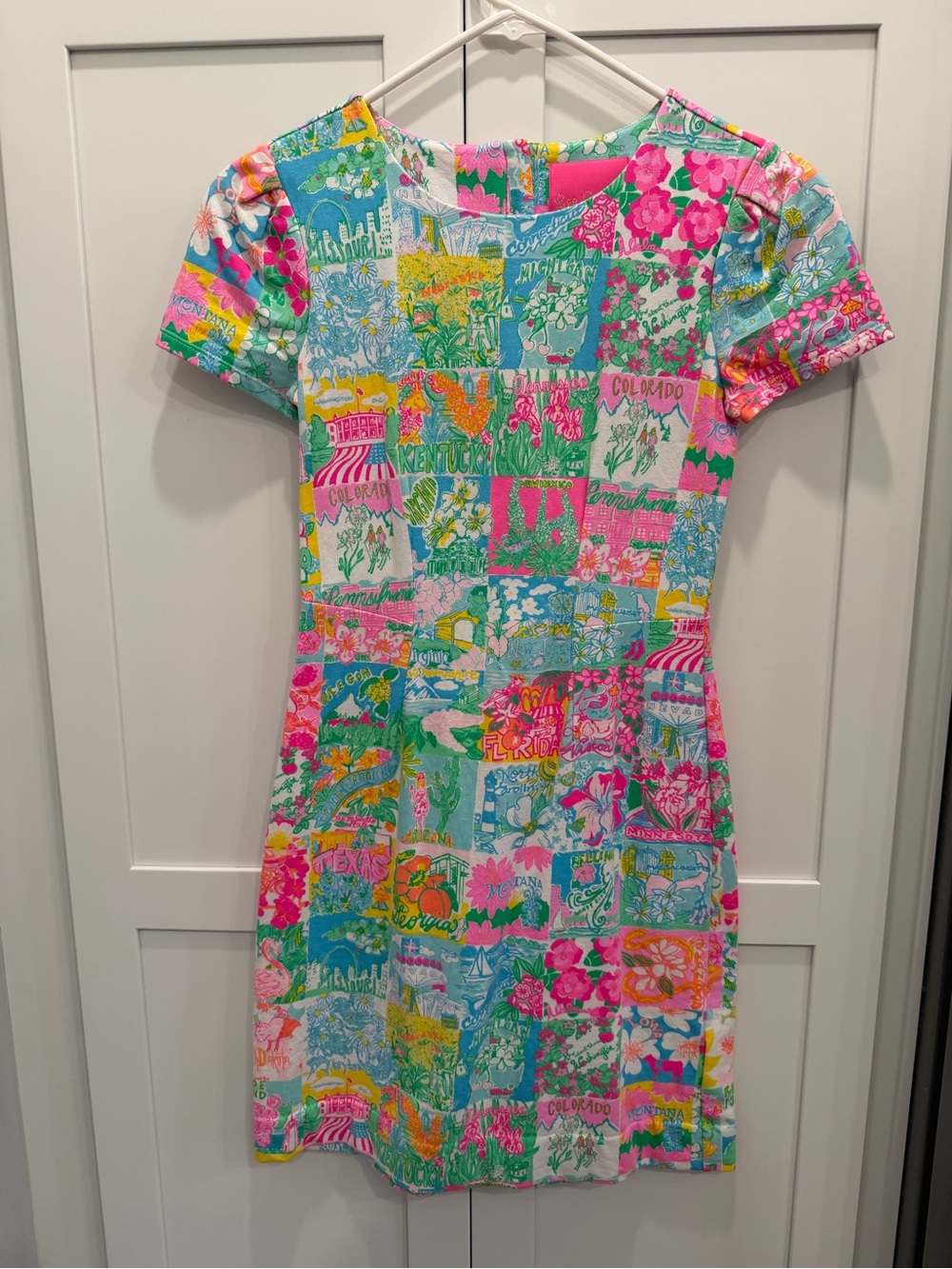 Lily Pulitzer Patchwork Short Sleeve Dress - Pink & Turquoise